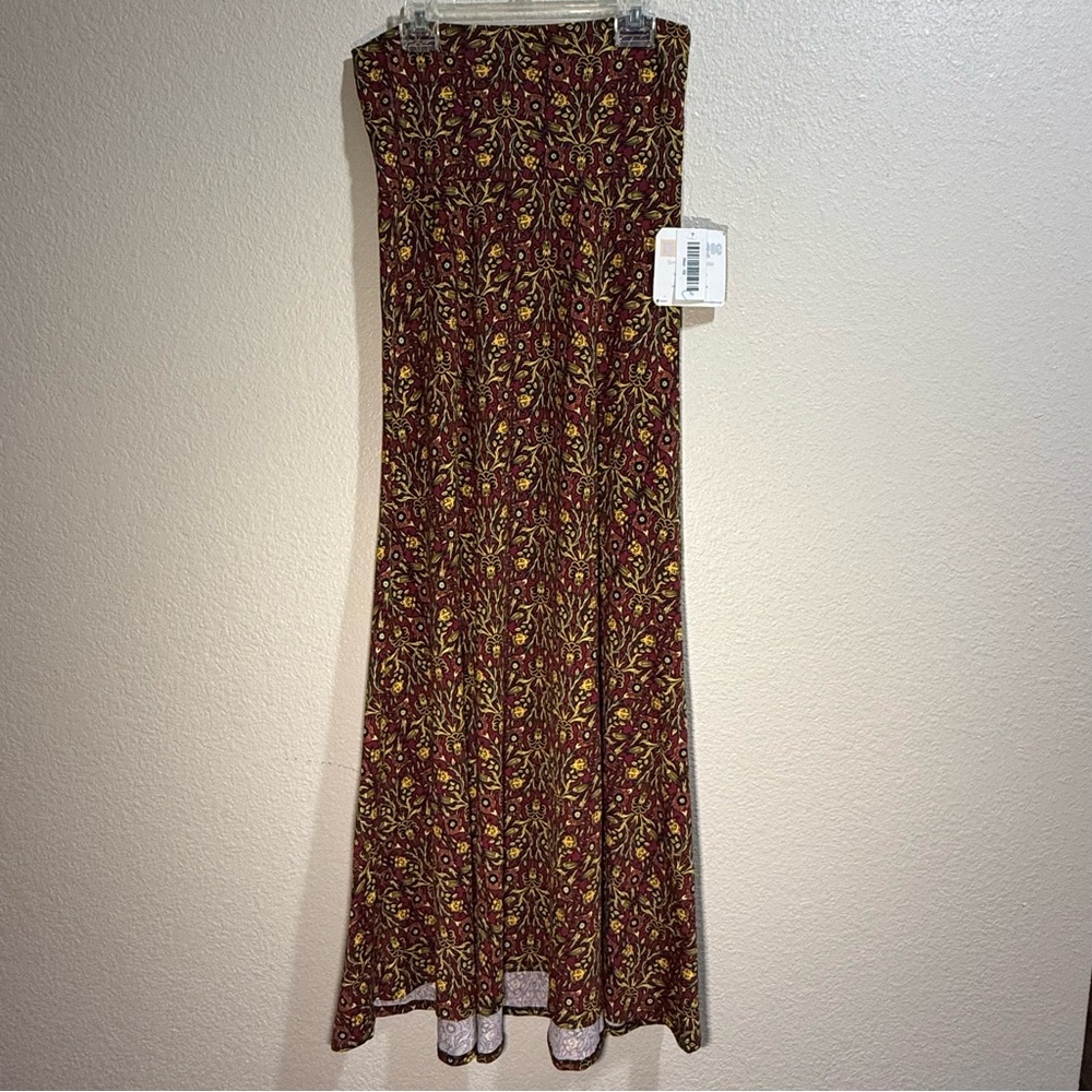 🌻 3/$20 LuLaRoe - Maxi Skirt - Burgundy, Yellow & Olive Green Floral NWT - XS